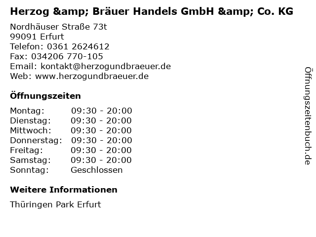 Herzog & Bräuer Handels GmbH & Co. KG in Erfurt: Adresse und Öffnungszeiten