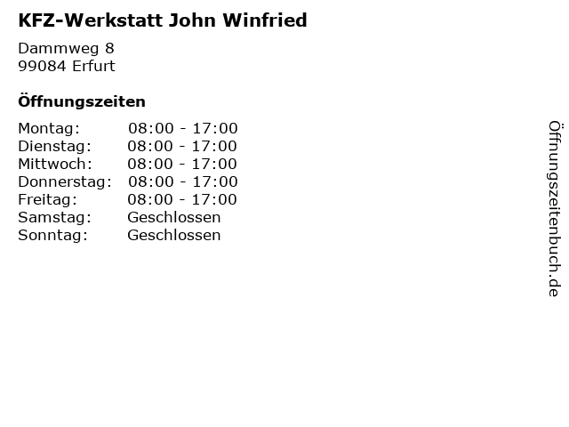 KFZ-Werkstatt John Winfried in Erfurt: Adresse und Öffnungszeiten