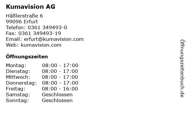 Kumavision AG in Erfurt: Adresse und Öffnungszeiten