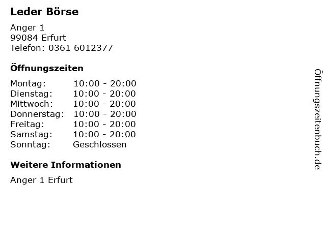 Leder Börse in Erfurt: Adresse und Öffnungszeiten