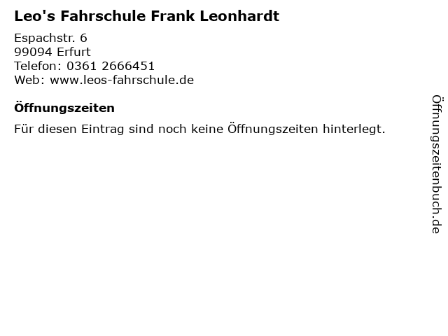 Leo's Fahrschule Frank Leonhardt in Erfurt: Adresse und Öffnungszeiten