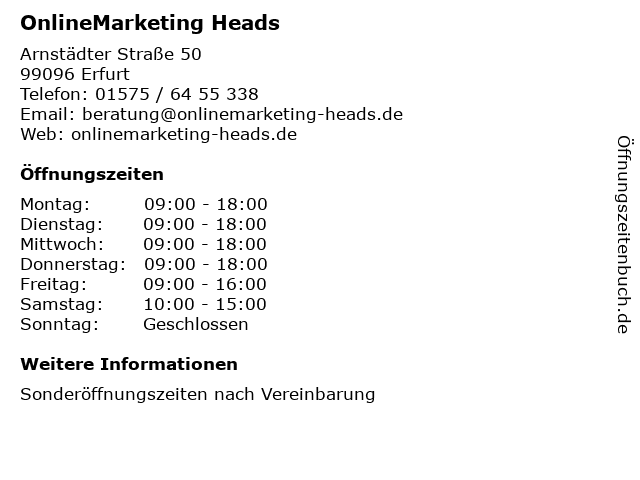 OnlineMarketing Heads in Erfurt: Adresse und Öffnungszeiten