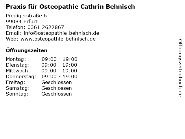 Praxis für Osteopathie Cathrin Behnisch in Erfurt: Adresse und Öffnungszeiten