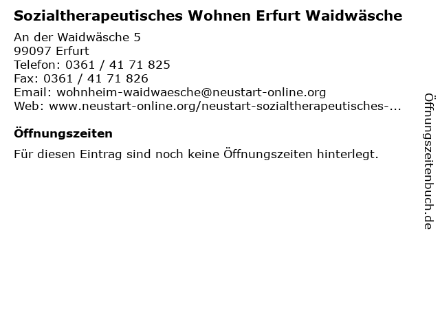 Sozialtherapeutisches Wohnen Erfurt Waidwäsche in Erfurt: Adresse und Öffnungszeiten