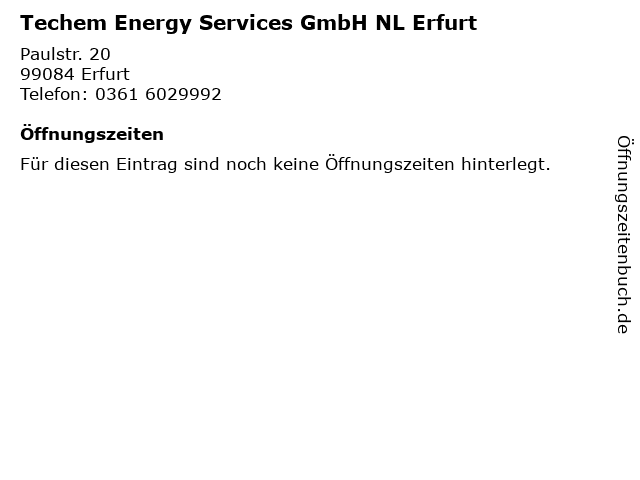 Techem Energy Services GmbH NL Erfurt in Erfurt: Adresse und Öffnungszeiten