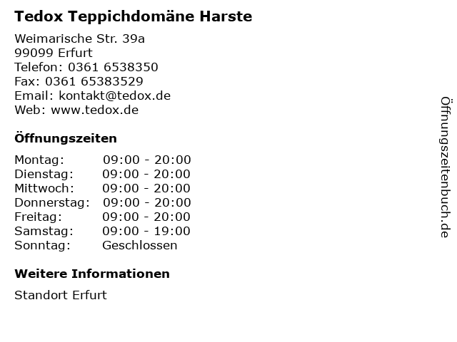 Tedox Teppichdomäne Harste in Erfurt: Adresse und Öffnungszeiten