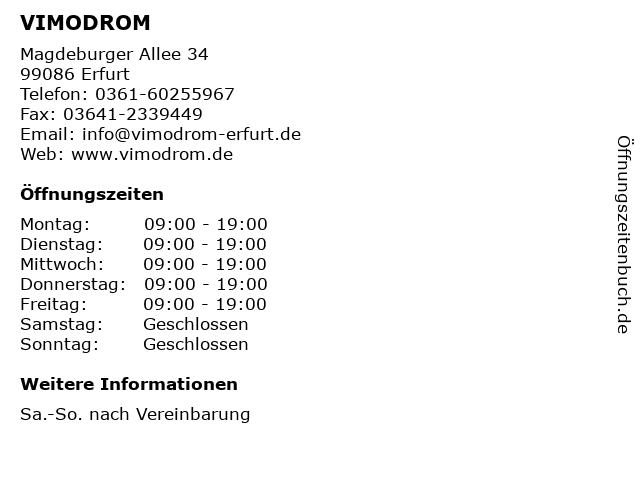 VIMODROM in Erfurt: Adresse und Öffnungszeiten