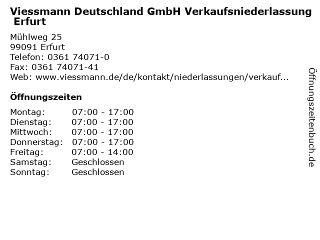 Viessmann Deutschland GmbH Verkaufsniederlassung Erfurt in Erfurt: Adresse und Öffnungszeiten