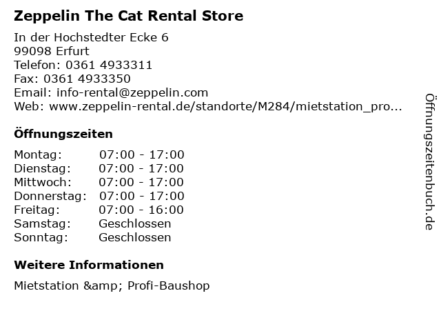 Zeppelin The Cat Rental Store in Erfurt: Adresse und Öffnungszeiten
