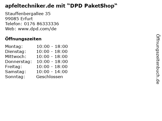 apfeltechniker.de mit “DPD PaketShop“ in Erfurt: Adresse und Öffnungszeiten