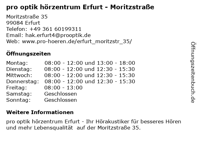 pro optik hörzentrum Erfurt - Moritzstraße in Erfurt: Adresse und Öffnungszeiten