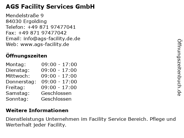AGS Facility Services GmbH in Ergolding: Adresse und Öffnungszeiten