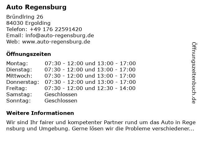 Auto Regensburg in Ergolding: Adresse und Öffnungszeiten