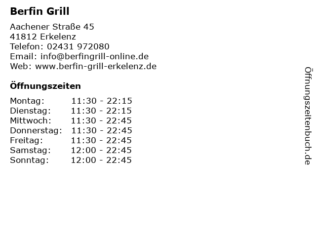 Berfin Grill in Erkelenz: Adresse und Öffnungszeiten