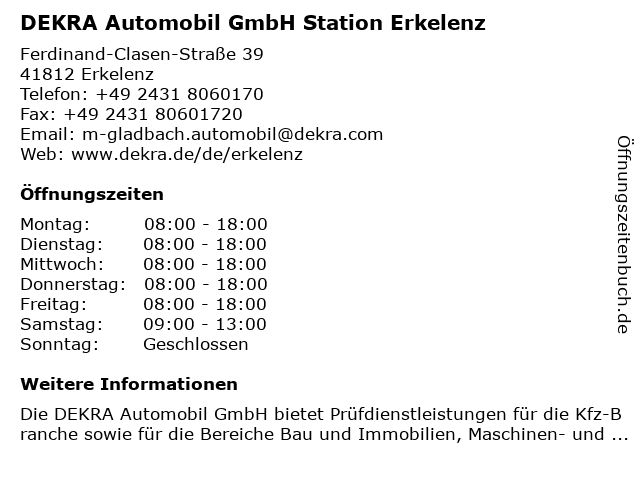 DEKRA Automobil GmbH Station Erkelenz in Erkelenz: Adresse und Öffnungszeiten