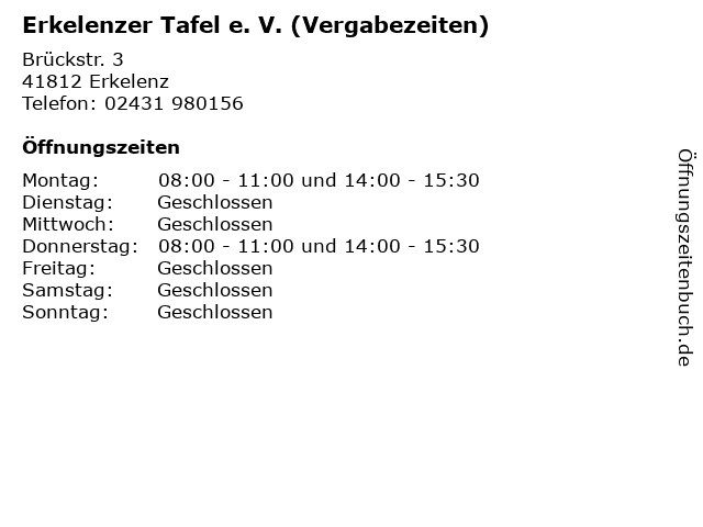 Erkelenzer Tafel e. V. (Vergabezeiten) in Erkelenz: Adresse und Öffnungszeiten