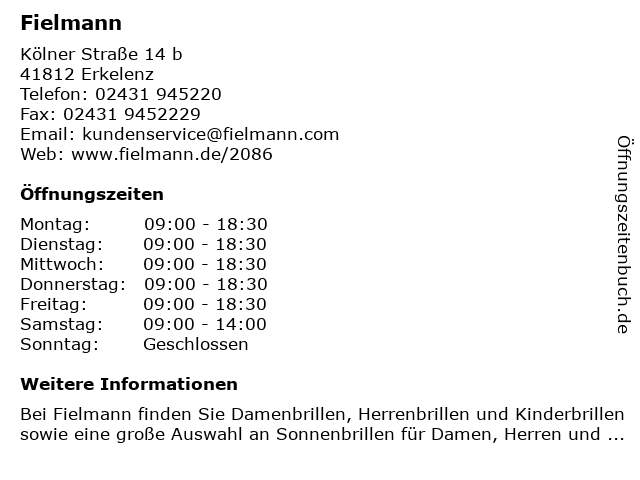 ᐅ Offnungszeiten Fielmann Ihr Optiker Kolner Strasse 14 B In Erkelenz
