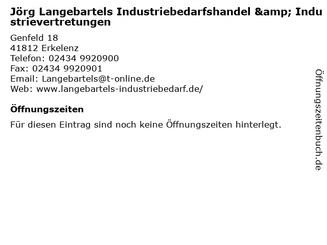 Jörg Langebartels Industriebedarfshandel & Industrievertretungen in Erkelenz: Adresse und Öffnungszeiten