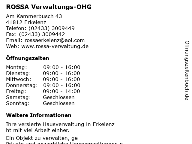 ROSSA Verwaltungs-OHG in Erkelenz: Adresse und Öffnungszeiten