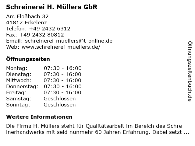 Schreinerei H. Müllers GbR in Erkelenz: Adresse und Öffnungszeiten