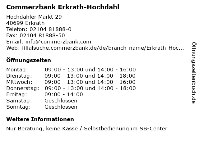 Commerzbank Erkrath-Hochdahl in Erkrath: Adresse und Öffnungszeiten