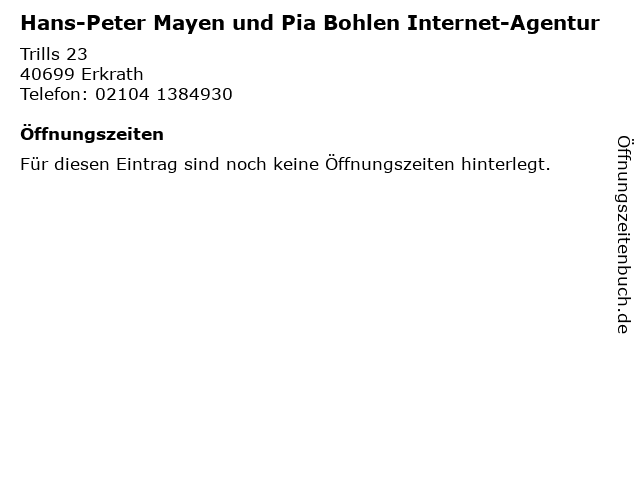 Hans-Peter Mayen und Pia Bohlen Internet-Agentur in Erkrath: Adresse und Öffnungszeiten