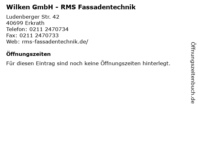 Wilken GmbH - RMS Fassadentechnik in Erkrath: Adresse und Öffnungszeiten