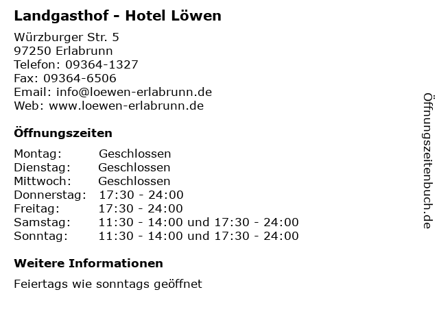 Landgasthof - Hotel Löwen in Erlabrunn: Adresse und Öffnungszeiten