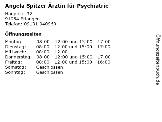 Angela Spitzer Ärztin für Psychiatrie in Erlangen: Adresse und Öffnungszeiten