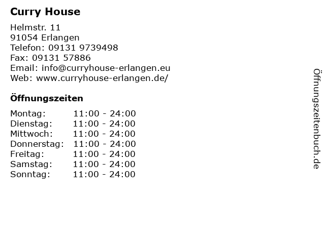 Curry House in Erlangen: Adresse und Öffnungszeiten