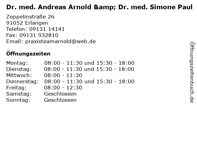 Dr. med. Andreas Arnold & Dr. med. Simone Paul in Erlangen: Adresse und Öffnungszeiten