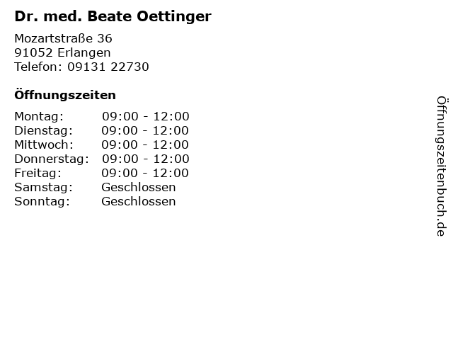 Dr. med. Beate Oettinger in Erlangen: Adresse und Öffnungszeiten