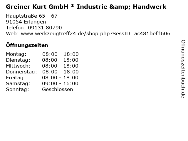Greiner Kurt GmbH * Industrie & Handwerk in Erlangen: Adresse und Öffnungszeiten
