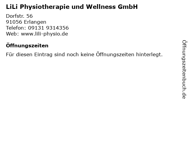 LiLi Physiotherapie und Wellness GmbH in Erlangen: Adresse und Öffnungszeiten