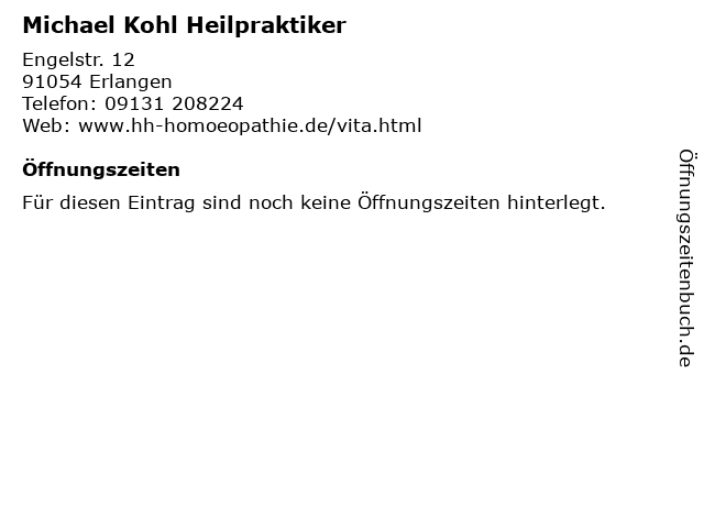 Michael Kohl Heilpraktiker in Erlangen: Adresse und Öffnungszeiten