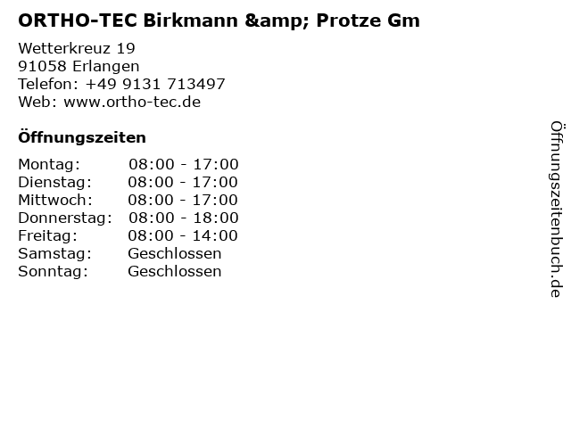 ORTHO-TEC Birkmann & Protze Gm in Erlangen: Adresse und Öffnungszeiten