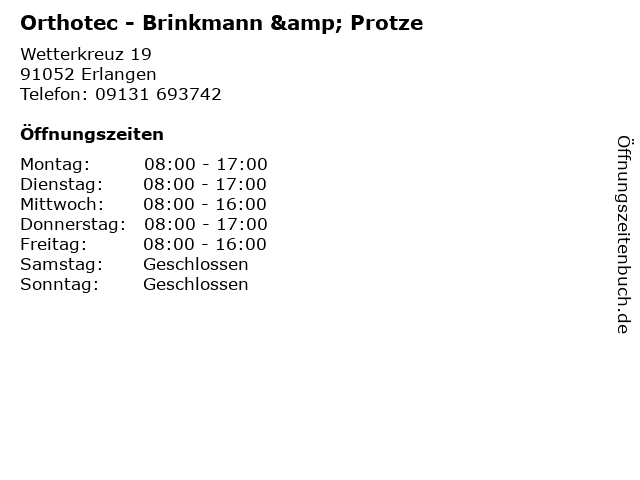 Orthotec - Brinkmann & Protze in Erlangen: Adresse und Öffnungszeiten