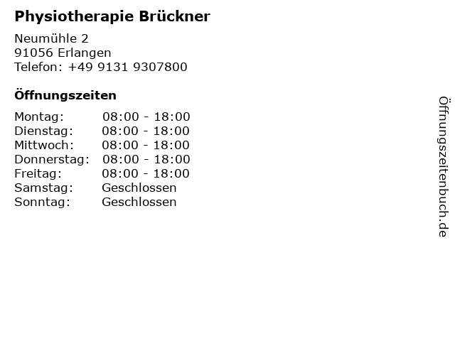 Physiotherapie Brückner in Erlangen: Adresse und Öffnungszeiten