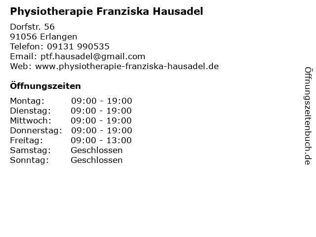 Physiotherapie Franziska Hausadel in Erlangen: Adresse und Öffnungszeiten