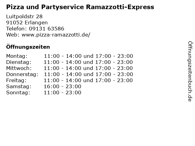 Pizza und Partyservice Ramazzotti-Express in Erlangen: Adresse und Öffnungszeiten