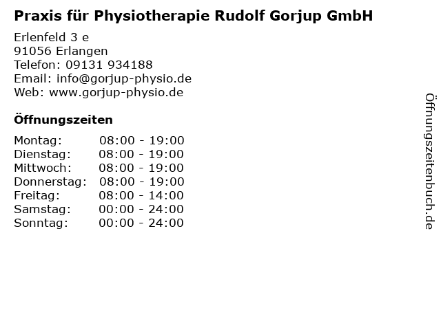 Praxis für Physiotherapie Rudolf Gorjup GmbH in Erlangen: Adresse und Öffnungszeiten