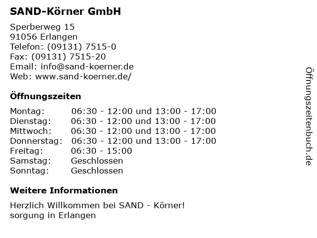 SAND-Körner GmbH in Erlangen: Adresse und Öffnungszeiten