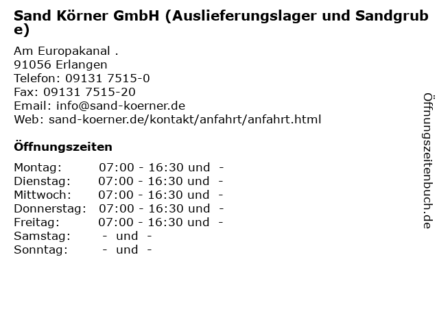 Sand Körner GmbH (Auslieferungslager und Sandgrube) in Erlangen: Adresse und Öffnungszeiten