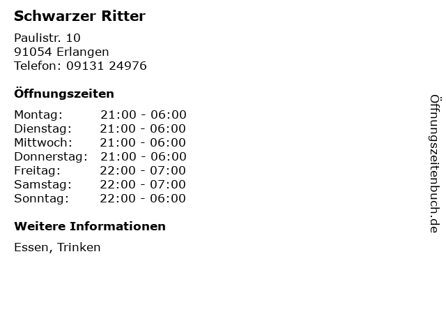 Schwarzer Ritter in Erlangen: Adresse und Öffnungszeiten