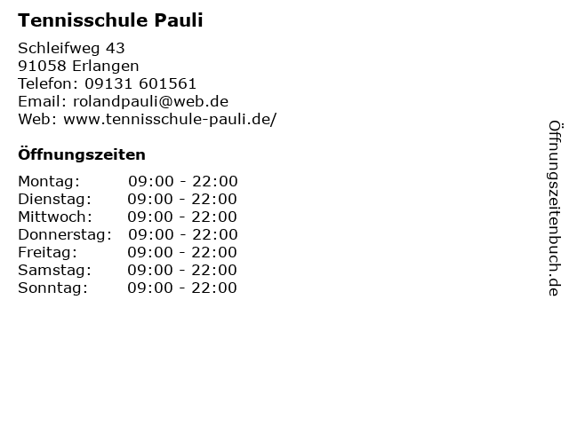 Tennisschule Pauli in Erlangen: Adresse und Öffnungszeiten