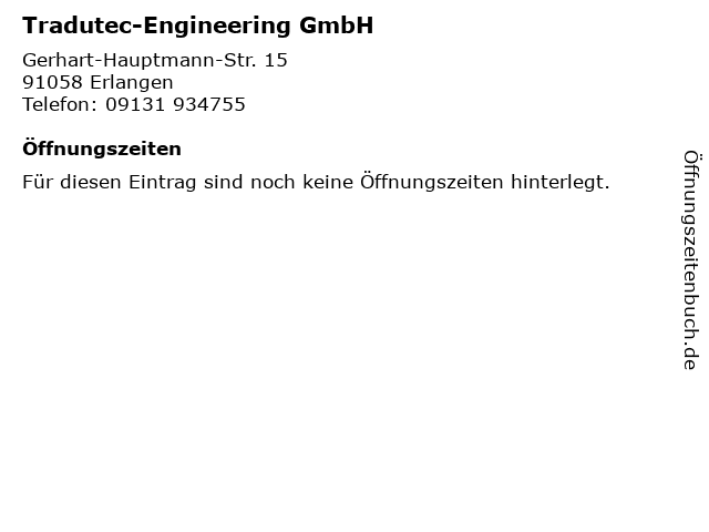 Tradutec-Engineering GmbH in Erlangen: Adresse und Öffnungszeiten
