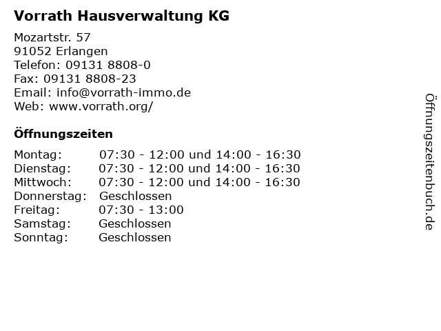 Vorrath Hausverwaltung KG in Erlangen: Adresse und Öffnungszeiten
