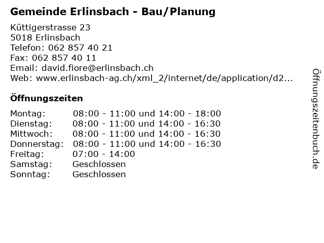Gemeinde Erlinsbach - Bau/Planung in Erlinsbach: Adresse und Öffnungszeiten