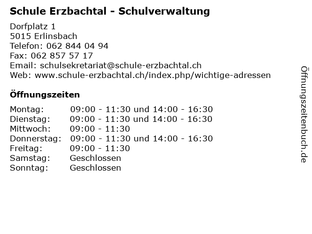 Schule Erzbachtal - Schulverwaltung in Erlinsbach: Adresse und Öffnungszeiten