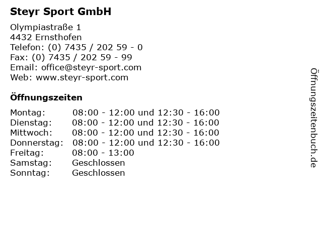 Steyr Sport GmbH in Ernsthofen: Adresse und Öffnungszeiten
